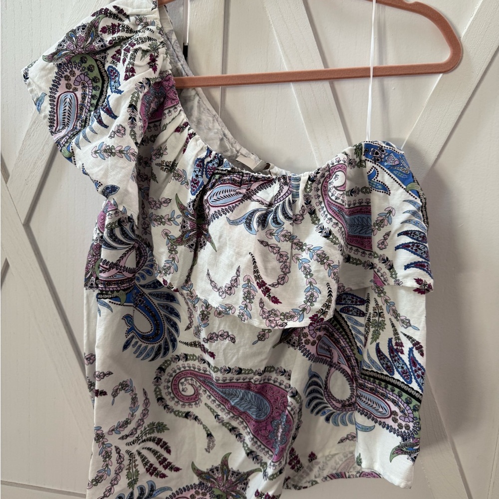 LOFT Multicolor Paisley One-Shoulder Blouse
